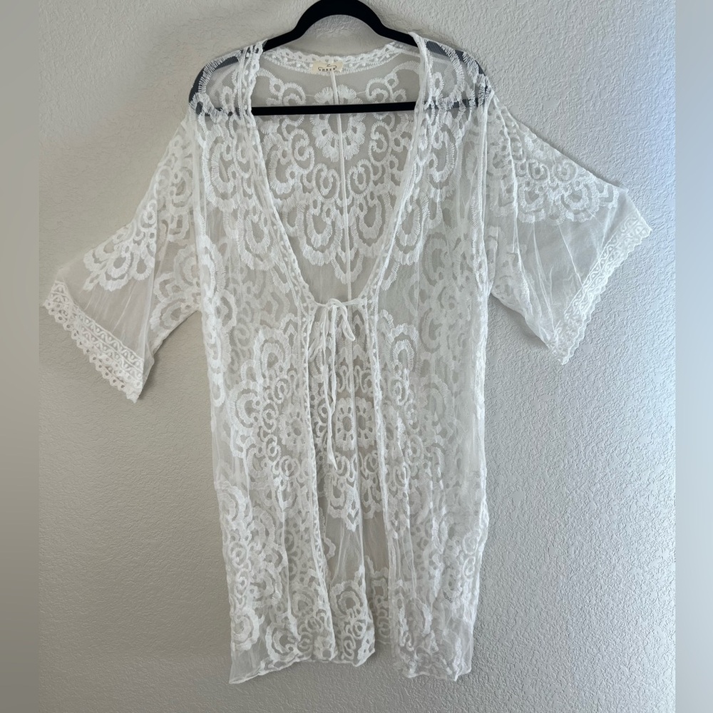 Ember Lace Crochet White Swim Coverup Kimono Resortwear